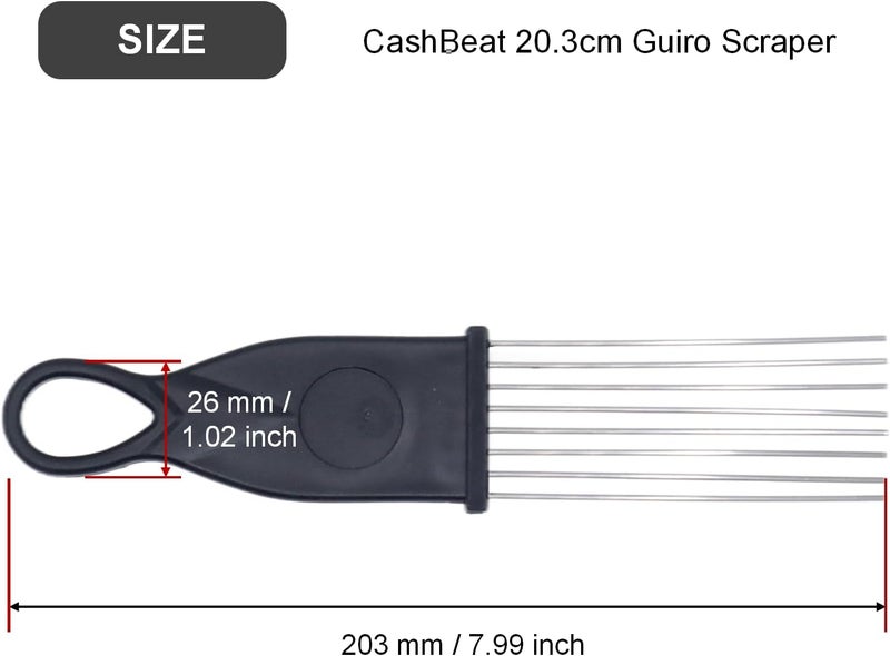 CashBeat مكشطة جيرو بطول 20.3 سم، مقبض بعرض 2.6 سم، بديل لملحقات الإيقاع اللاتيني، تصميم على شكل مشط مع 8 قضبان فولاذية لمختلف الآلات - Image 3
